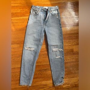Zara Light Wash Distressed Ultra High Waist Jeans